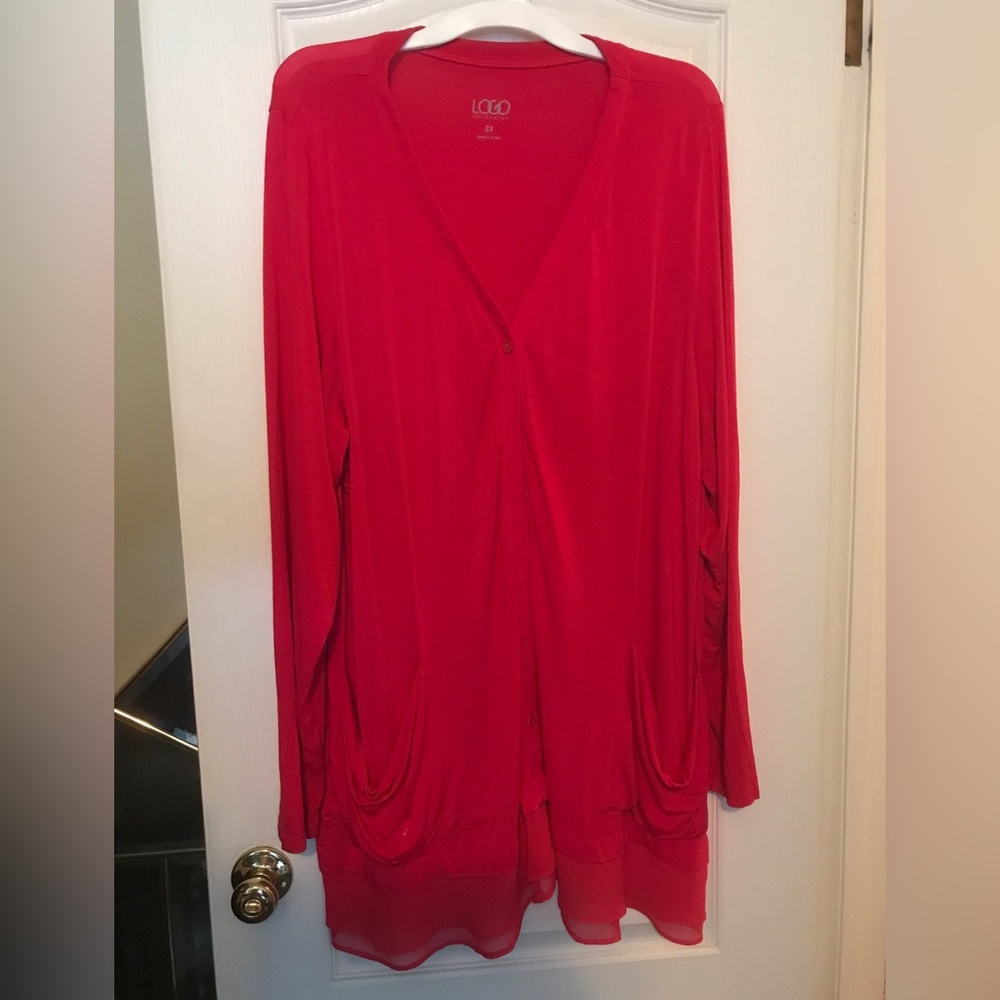 LOGO by Lori Goldstein Pink Cardigan Top - 2X